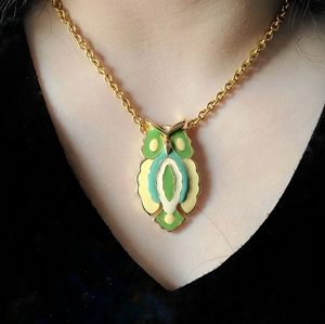 Vintage Gold Tone Enamel Owl Necklace